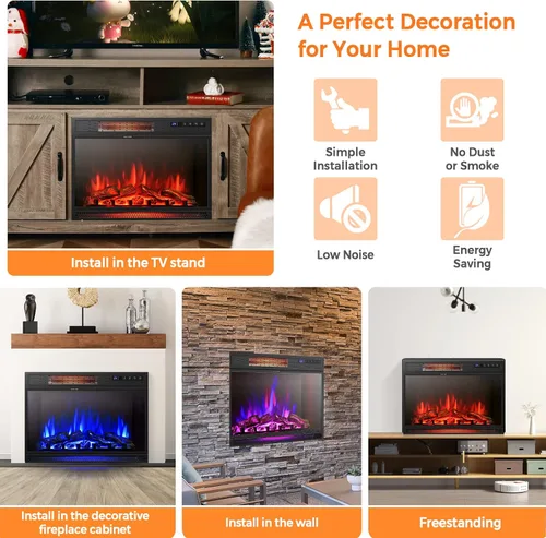 Miniatura 6 de ORALNER Inserto de chimenea eléctrica de 25 pulgadas, calentador de chimenea empotrado con brillo ajustable, control remoto y temporizador de 6