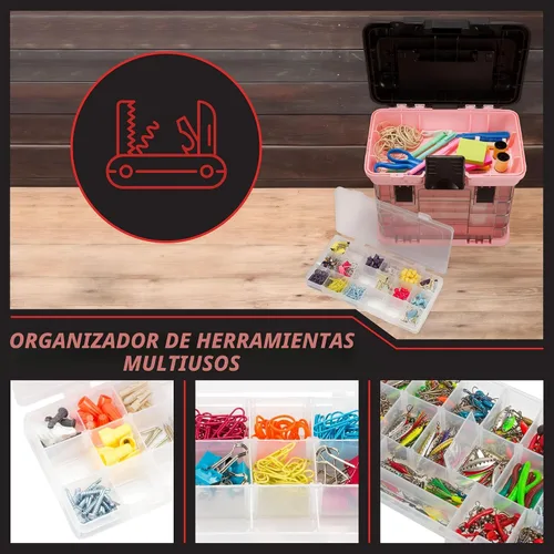 Miniatura 2 de Caja de herramientas Stalwart línea que cuenta con estantes, para piezas y artesanías, con 4 organizadores Rosa