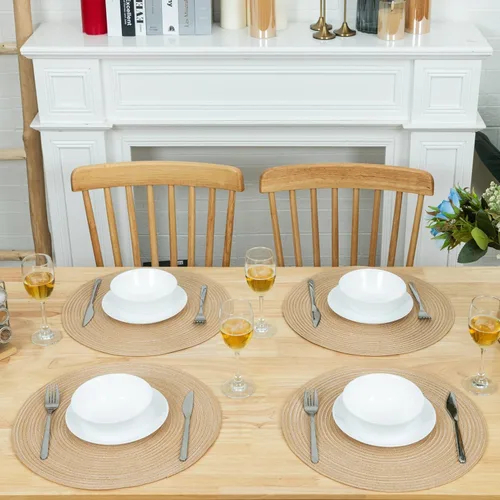 Miniatura 6 de Winknowl Juego de 4 manteles individuales redondos trenzados, lavables, tejidos resistentes al calor, para mesas de cocina, comedor, manteles Beige