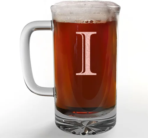 Miniatura 15 de Taza de cerveza de vidrio con monograma grabado de 16 onzas (letra B), regalos de cerveza personalizados de la A-Z para hombres, Día del Padre