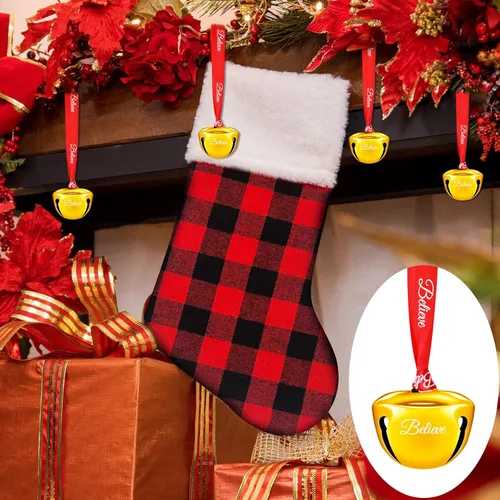 Miniatura 7 de 24 adornos de campana de Navidad de 1.5 pulgadas, cascabeles polares de Papá Noel con cinta Believe, decoraciones de árbol de Navidad