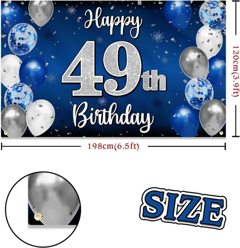 Miniatura 114 de Decoración de feliz cumpleaños 35, globo azul y plateado de 35 años, cartel grande de telón de fondo de cumpleaños, suministros para fiesta de 35th