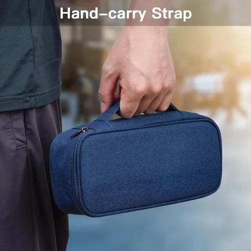 Miniatura 5 de Estuche organizador de artículos electrónicos, bolsa de transporte para artículos esenciales de viaje, para cable, cable de carga (azul marino)