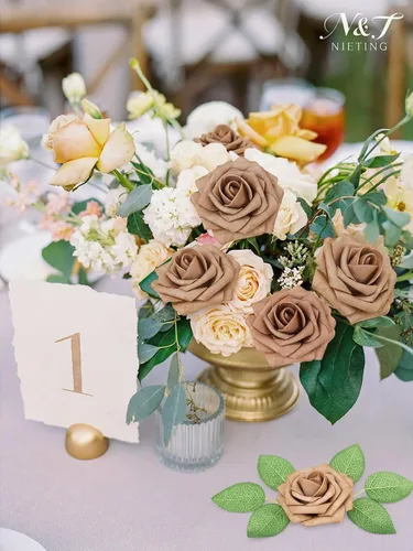 Miniatura 285 de N&T NIETING Flores artificiales, rosas artificiales de color rosa intenso, 50 piezas de flores falsas con tallo para ramos de boda DIY, centros