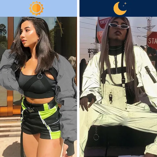 Miniatura 5 de Ypser - Blusa reflectante para rave, crop top, de manga corta, techwear, para mujer