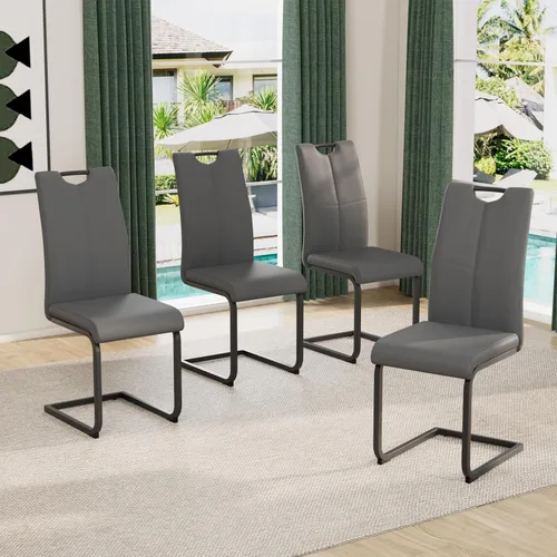 Miniatura 26 de Juego de sillas de comedor modernas (2 unidades) de piel sintética PU con respaldo alto tapizadas con patas doradas de metal para cocina y comedor