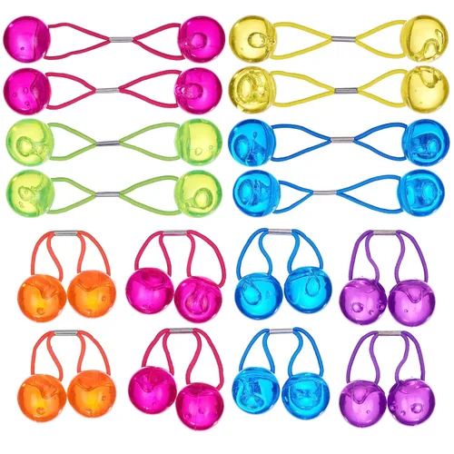 Miniatura 2 de Paquete de 24 piezas de coletas grandes redondas con bolas para cola de caballo, elásticos para el cabello con cuentas dobles, multicolor brillante