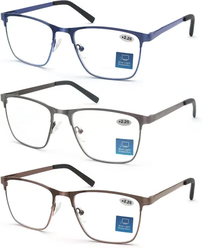 Miniatura 10 de MODFANS Gafas de lectura para hombre, lentes de bloqueo de luz azul, lectores cuadrados de metal, material de acero inoxidable, antifatiga