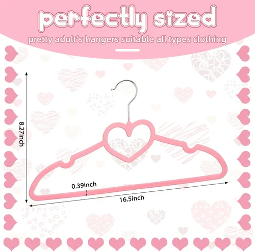 Miniatura 2 de Qunclay 50 piezas de perchas de terciopelo rosa en forma de corazón, perchas de fieltro antideslizantes, percha de abrigo de corazón resistente