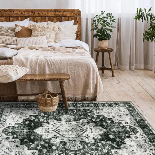 Miniatura 6 de Moynesa Alfombras ultrafinas y lavables vintage de 5 x 7 pies, alfombra grande de estilo bohemio para sala de estar, antideslizante, no desprende