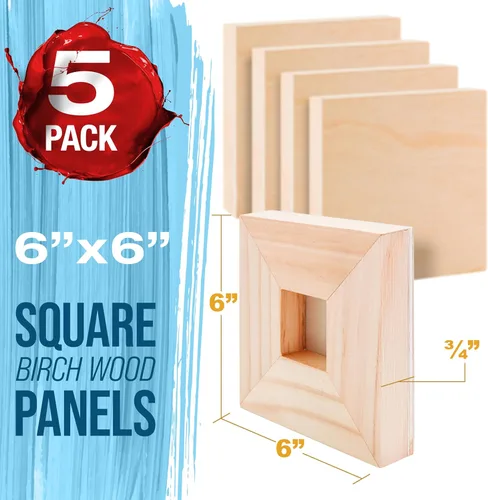 Miniatura 2 de U.S. Art Supply Paneles de madera acunados sin terminar para pintar, paquete de 5 tableros de lona de madera de abedul de estudio de 3/4 pulgadas