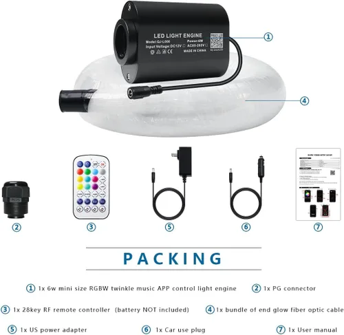 Miniatura 6 de AKEPO - Kit de luz musical RGBW de 6 W, tamaño mini, parpadeante, fibra óptica, controlada a través de aplicación, para el hogar y el automóvil, 600