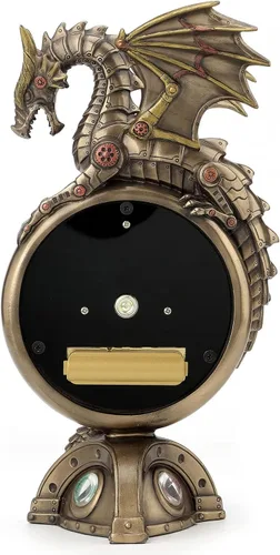 Miniatura 3 de Veronese Design Reloj de mesa Steampunk con acabado de bronce dragón con relojes móviles