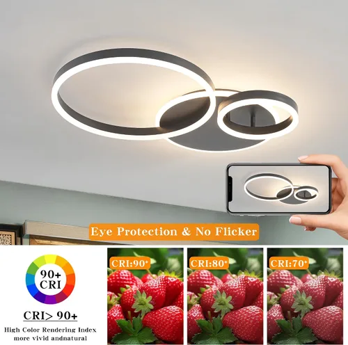 Miniatura 7 de O'NEELDY Moderna lámpara de techo LED regulable de montaje empotrado con control remoto de anillo de acrílico, 48W 3000K-6000K ajustable, lámpara