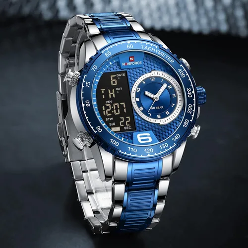 Miniatura 2 de NAVIFORCE Reloj para hombre reloj de cuarzo digital de doble pantalla multifuncional de acero inoxidable
