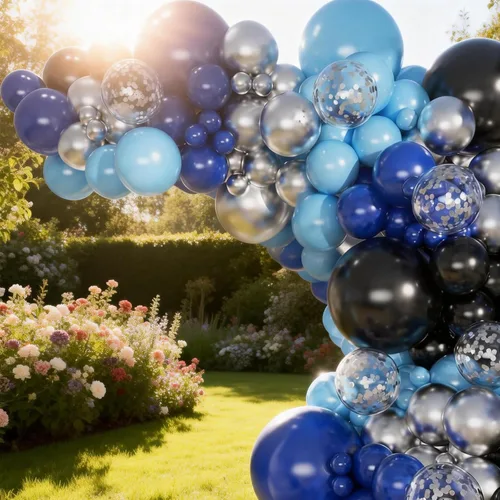 Miniatura 7 de Kit de arco de globos, 146 globos negros, azules, plateados, blancos, de 18, 12, 10, 5 pulgadas, globos de diferentes tamaños para cumpleaños