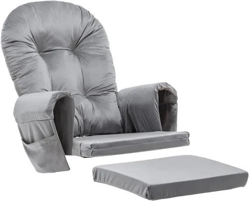 Miniatura 12 de Paddie Glider Rocker - Cojines de repuesto de terciopelo con almacenamiento, juego de cojines para silla mecedora con lazos, 5 unidades, color beige