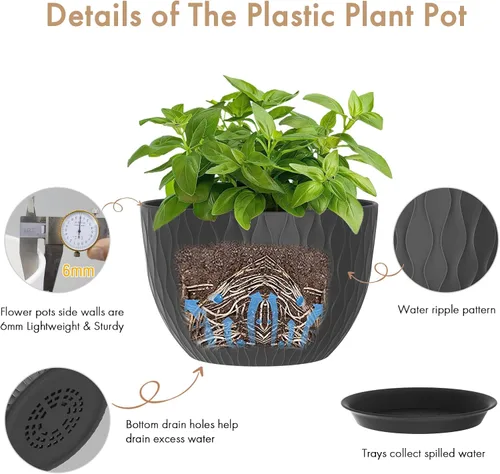 Miniatura 3 de WSMKSZ Macetas Grandes de 12 Pulgadas para Plantas de Interior o Exterior, Macetas de Flores con Amplias Ondas de Agua, con Agujeros de Drenaje