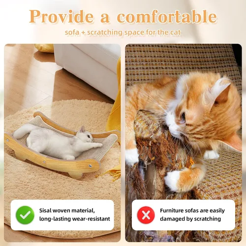 Miniatura 6 de Cama rascador grande de sisal natural de 23.2 pulgadas, almohadilla rascador duradera para gatos grandes de interior, poste rascador 2 en 1