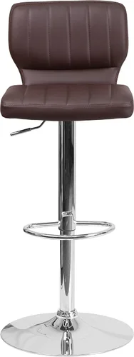 Miniatura 5 de EMMA + OLIVER Brown Vinyl Adjustable Height Vertical Stitch Back Barstool