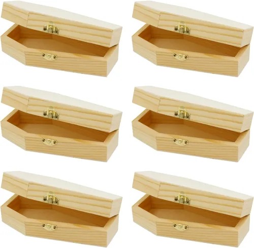 Creative Hobbies Ataúdes funerarios pequeños de madera sin terminar de 6 pulgadas, tamaño de 6 x 3 x 1.75 pulgadas, rellenables para fiestas de