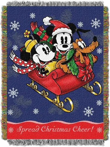 Disney Mickey Mouse, cobija tejida con diseño de "Sleigh Ride", 48 x 60 pulgadas, multicolor Paseo en trineo