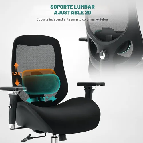 Miniatura 8 de Silla de oficina grande y alta de 750 libras con cojín de asiento ancho y grueso para personas pesadas, sillas de escritorio ergonómicas de malla