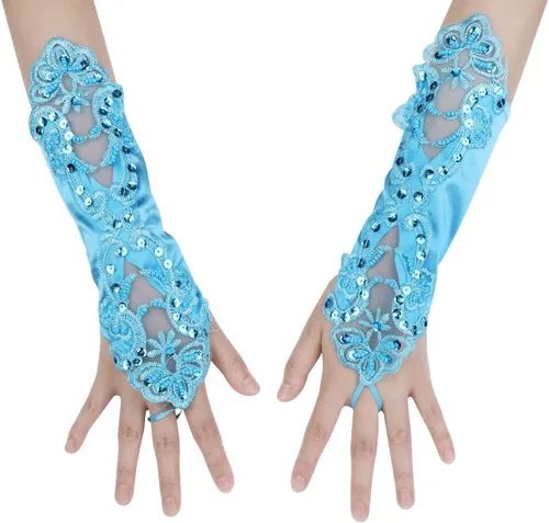 Guantes de encaje floral, guantes de novia sin dedos con lentejuelas para mujer, ropa de mano para boda, graduación, fiesta, guantes vintage, color