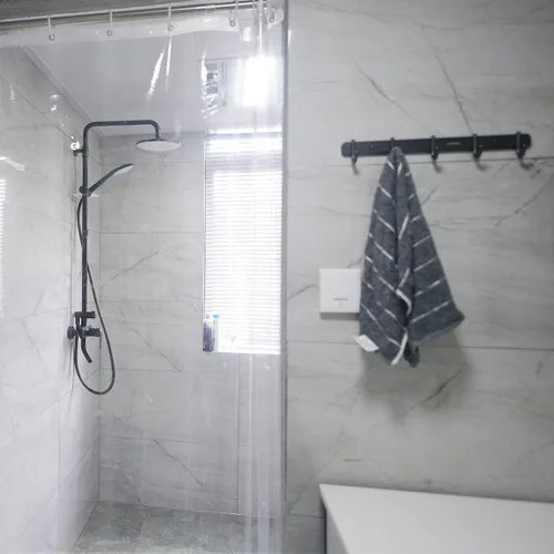 Miniatura 6 de AooHome Cortina de ducha corta transparente de 72 pulgadas de ancho x 60 pulgadas de alto, cortina de división de plástico PEVA con ganchos, ojales