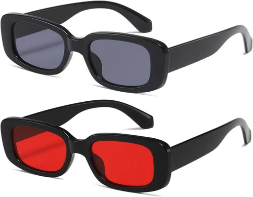 kimorn Lentes de sol rectangulares para mujeres y hombres, modernos, retro, a la moda, gafas de sol vintage de los años 90, protección UV 400, marco