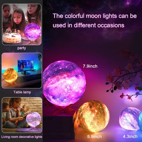 Miniatura 3 de Lámpara de luna de 4.3'' para niños, luz nocturna, lámpara de galaxia, 16 colores, luz LED con control táctil y remoto, lámpara de mesita de noche