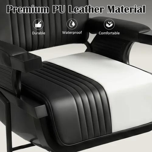 Miniatura 5 de Hydraulic Barber Chair All Black, 550LBS Heavy Duty Barbershop Chair, Adjustable Reclining Salon Chair, Professional Hair Stylist Chair for