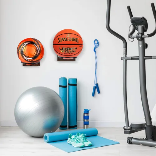 Miniatura 2 de MyGift Juego de 2 soportes de bolas deportivas de madera y metal para montar en la pared