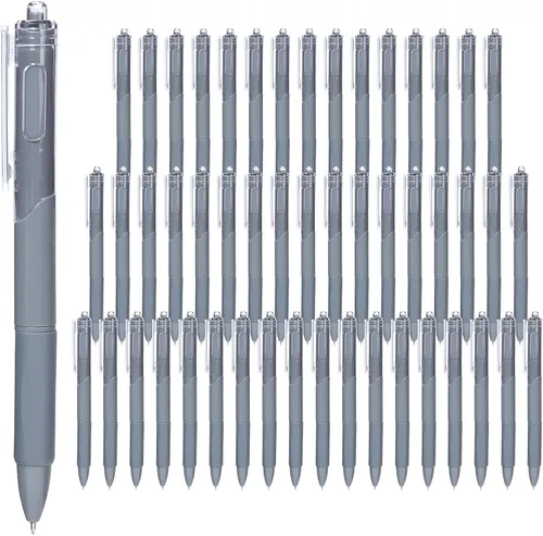 50 bolígrafos neutros, punta fina de 0.020 in, tinta negra, suministros de oficina, bolígrafo retráctil, agarre de goma, para estudiantes y