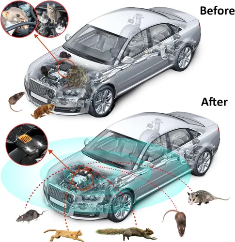 Miniatura 7 de Repelente ultrasónico eficaz de roedores para motores de automóvil debajo del capó, para casa, garaje, cocina, ático, paquete de 2