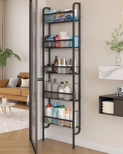 Miniatura 6 de UMDONX Estante de baño estrecho de 5 niveles para detrás de la puerta, estante de almacenamiento delgado que ahorra espacio, estantería estrecha