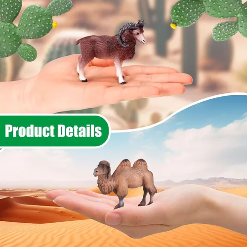 Miniatura 3 de MiniInflat Juego de 25 figuras de animales del desierto para proyectos escolares, juguetes de diorama del desierto para niños con cactus de camello