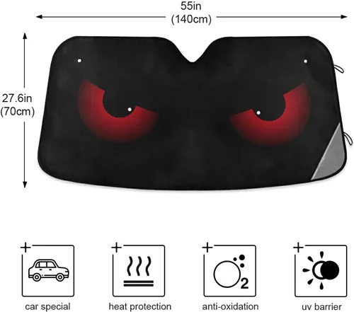 Miniatura 5 de Parasol plegable para parabrisas de automóvil, diseño de ojos rojos aterradores, contra rayos UV, parasol para mantener tu vehículo fresco