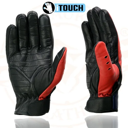 Miniatura 6 de Milwaukee Leather MG7527 - Guantes de mano de motocicleta compatibles con pantalla táctil de cuero negro con estrellas y rayas para hombre