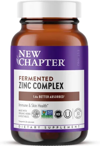 New Chapter Suplemento de zinc, complejo de zinc fermentado, un diario para apoyo inmunológico + salud de la piel, fórmula de equilibrio mineral