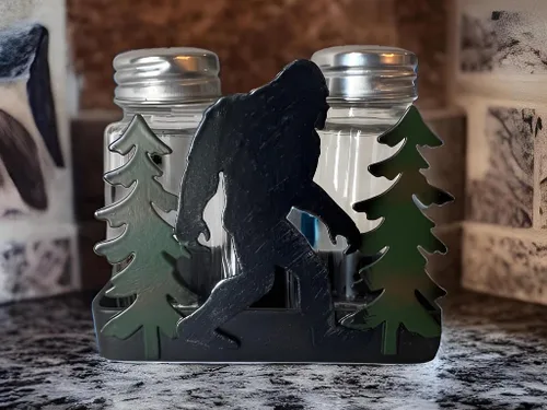 Miniatura 6 de Bigfoot Sasquatch Yeti - Juego de salero y pimentero, silueta de metal, escena silvestre con cocteleras de vidrio, decoración artística de montaña