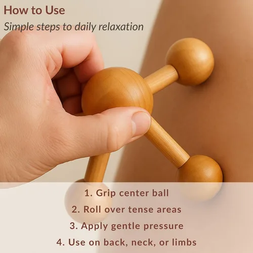 Miniatura 9 de Masajeador de mano de madera natural, alivio muscular relajante, rodillo de limpieza revitalizante, herramienta de terapia calmante para la espalda