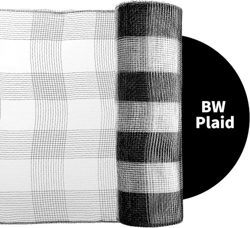 Miniatura 3 de 2 rollos de cinta de malla decorativa en blanco y negro de 10 pulgadas x 30 pies, rollos de cinta de malla de polietileno con rayas básicas