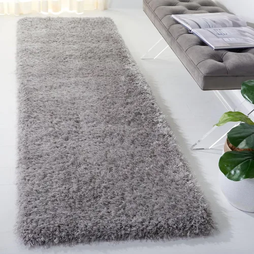SAFAVIEH Luxe Shag Collection - Alfombra de pasillo, 2 pies 3 pulgadas x 6 pies, color gris, glamour hecho a mano, 3.2 pulgadas de grosor, ideal