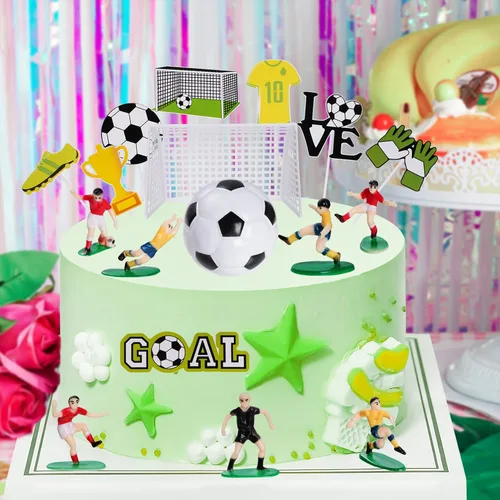 Miniatura 5 de Pistha 18 piezas de decoración de pastel de fútbol, decoración de balones de fútbol, figura de jugador de fútbol para fiesta de cumpleaños, fiesta