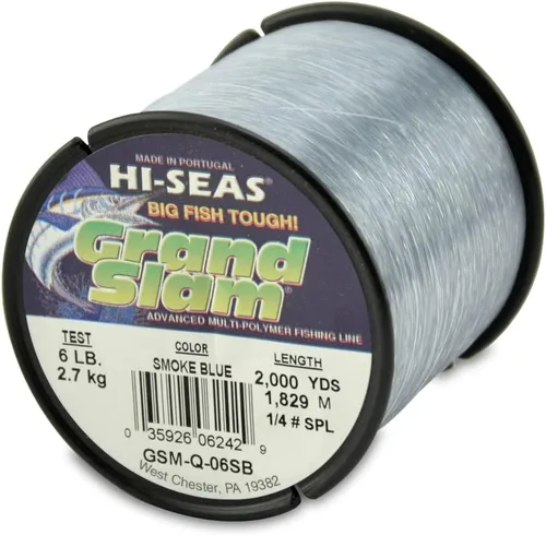 Miniatura 6 de HI-SEAS Línea de pesca de monofilamento Grand Slam - Fuerte y resistente a la abrasión en transparente, rosa, verde, azul humo, amarillo Azul ahumado