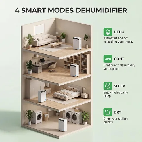 Miniatura 7 de Ludatido Deshumidificador ENERGY STAR actualizado 2026, 80 pintas/día, 5000 pies cuadrados para toda la casa y sótano, tanque de 1.72 galones