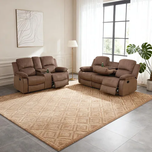 Miniatura 10 de Juego de sofá modular reclinable manual para sala de estar, sofá reclinable en forma de L, seccional de cuero con portavasos/almacenamiento