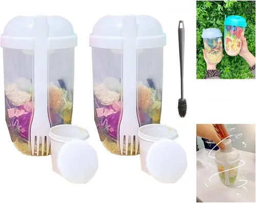 Miniatura 14 de Vaso coctelero de ensalada Keep Fit 2022 con tenedor y soporte para aderezo, cepillo de lavado fresco, recipiente de salud, desayuno portátil