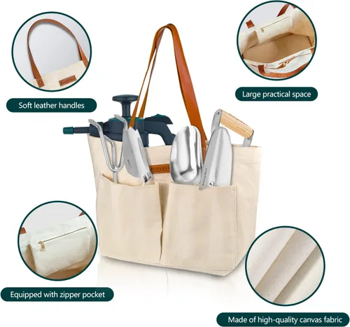 Miniatura 5 de Berry&Bird Bolsa de herramientas de jardín, bolsa de jardín de lona con bolsillos, bolsa de almacenamiento de herramientas multiusos resistente al